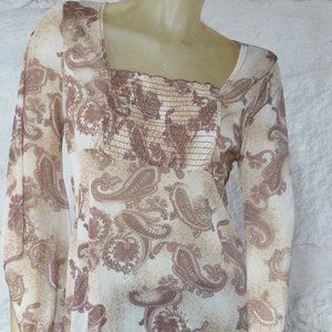 Sheer Brown Paisley Bell Sleeve Shirt Size M